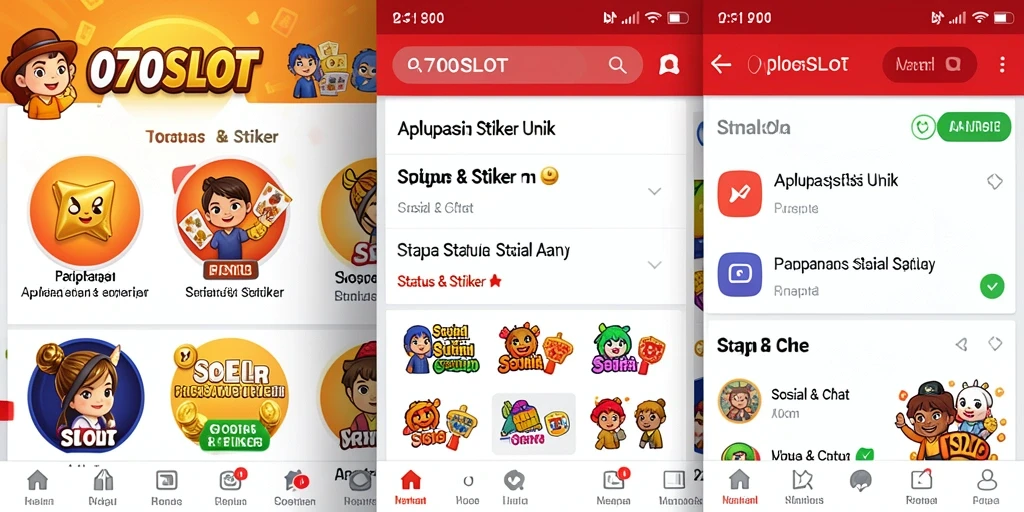 Screenshot antarmuka aplikasi 070SLOT yang menampilkan berbagai stiker kreatif.