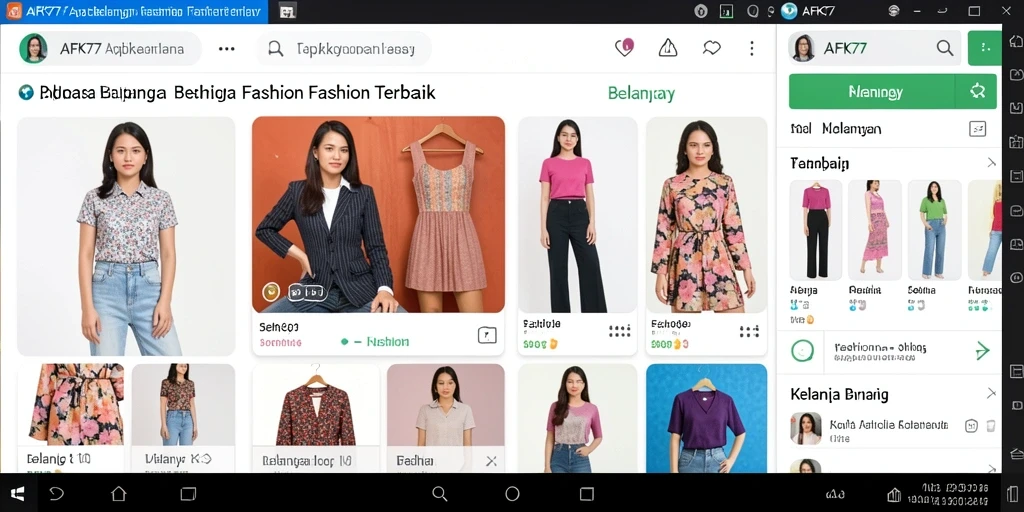 Antarmuka AFK77 menampilkan berbagai produk fashion terkini.
