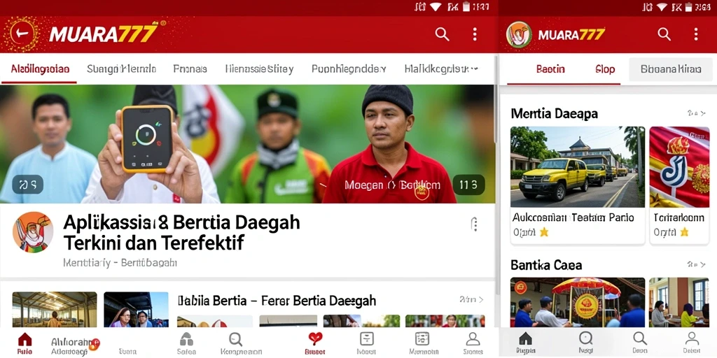 Antarmuka aplikasi MUARA777 yang menampilkan berita daerah terkini.