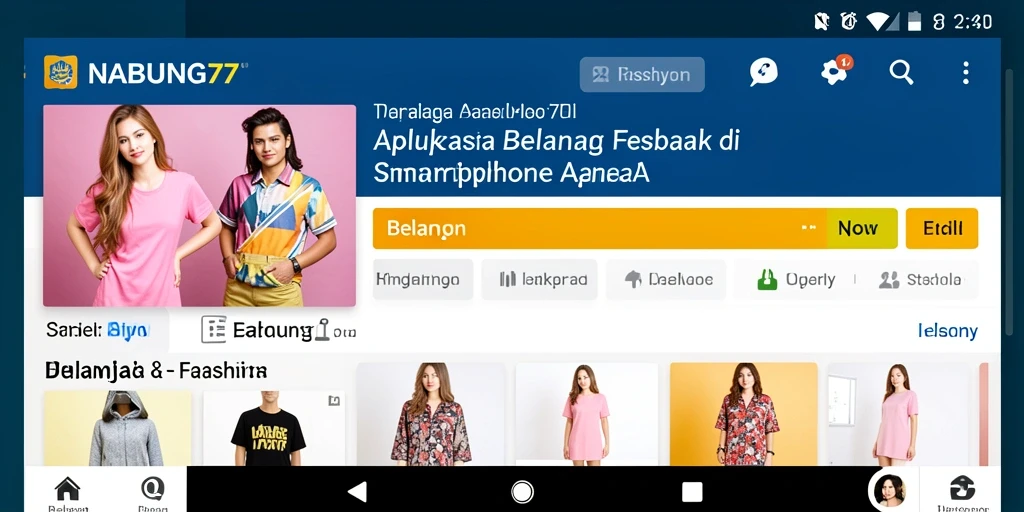 Antarmuka pengguna NABUNG77 dengan pilihan fashion yang variatif.