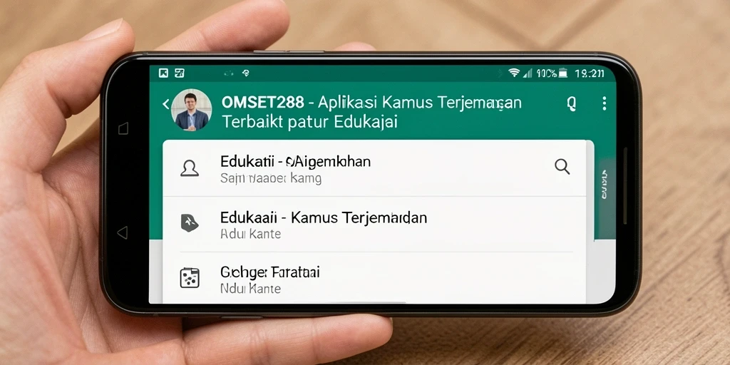 Tampilan antarmuka aplikasi Kamus Terjemahan OMSET288 yang intuitif.