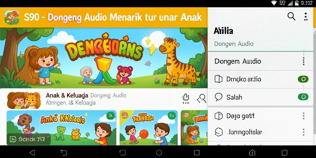 Tampilan antarmuka S80 yang ramah anak dengan koleksi dongeng audio.