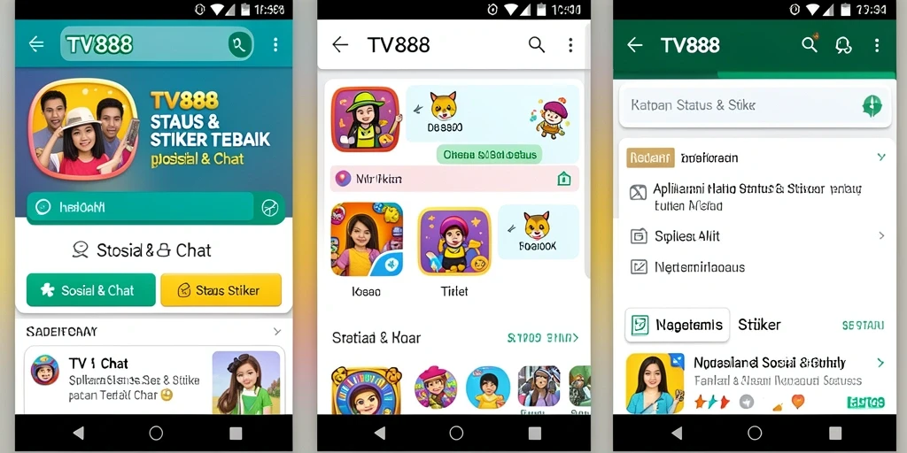 Antarmuka TV888 dengan pilihan stiker dan status yang menarik.